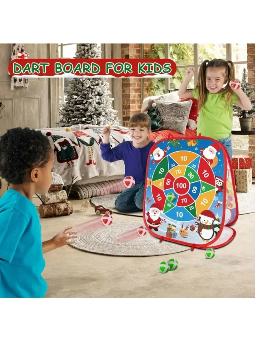 Christmas Bean Bag Toss & Dart Board Game Set Kids Adults Indoor/Outdoor Holiday